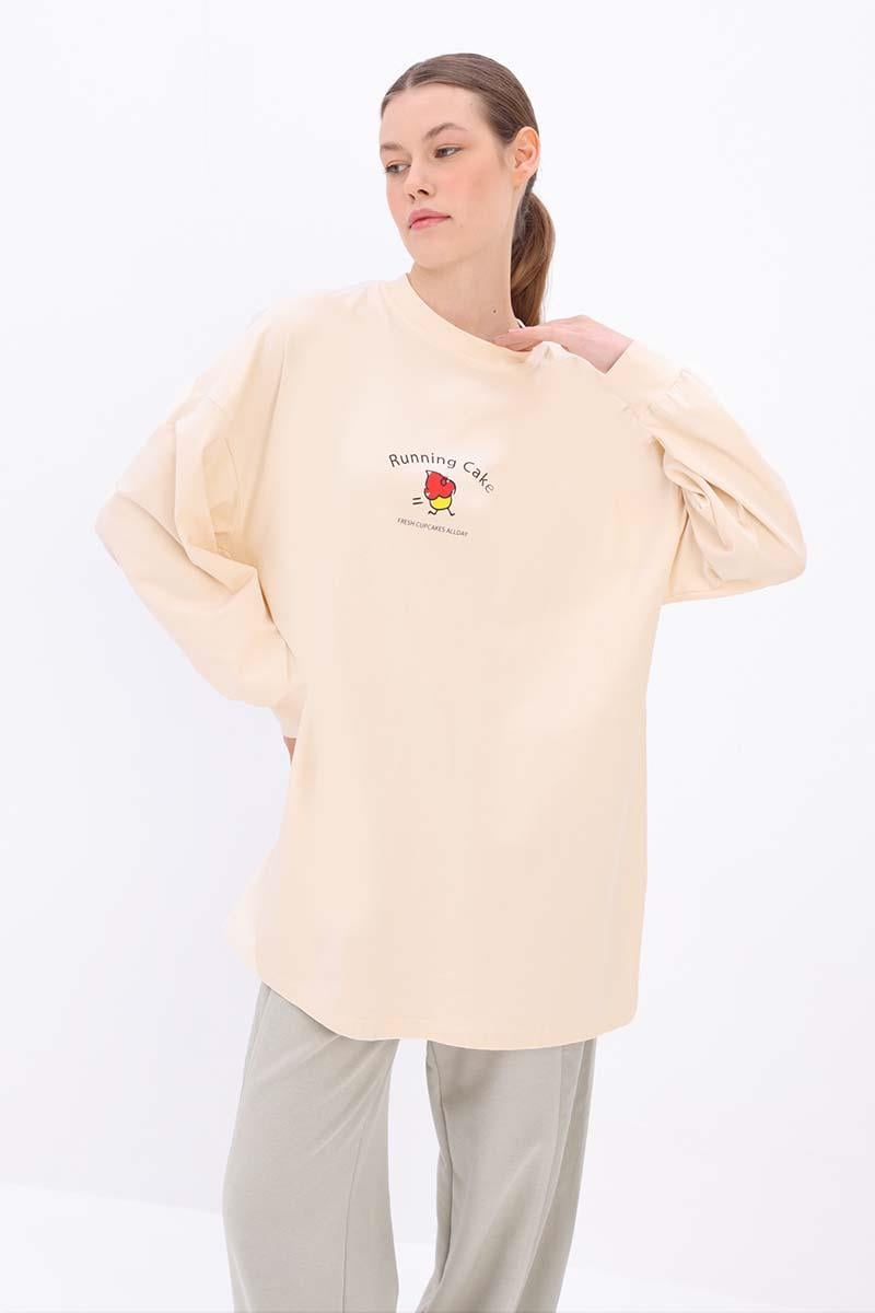 Taş-Pamuklu Baskılı Sweat Tunik