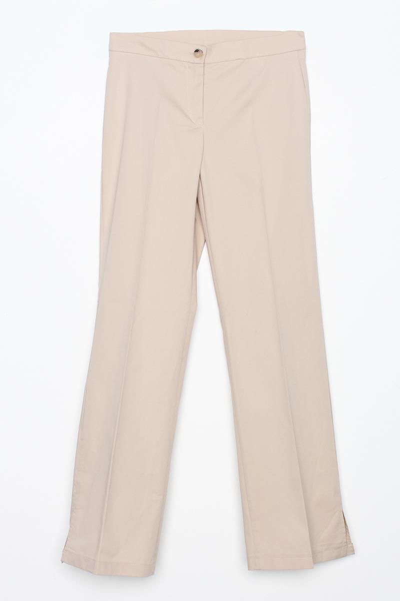 Taş-Pamuklu Ütü İzli Paçası Yırtmaçlı Likralı Bol Paça Pantolon