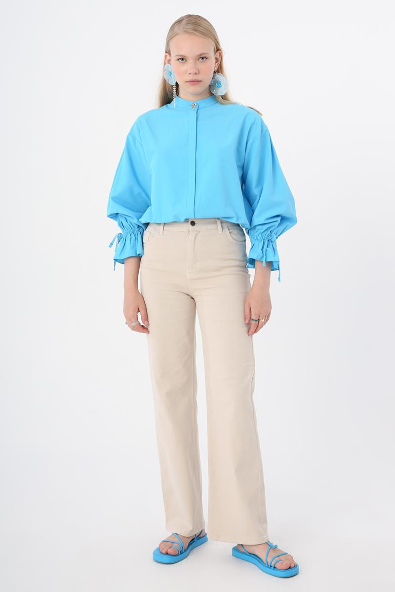 Taş-Pamuklu Wide Leg Likralı Pantolon