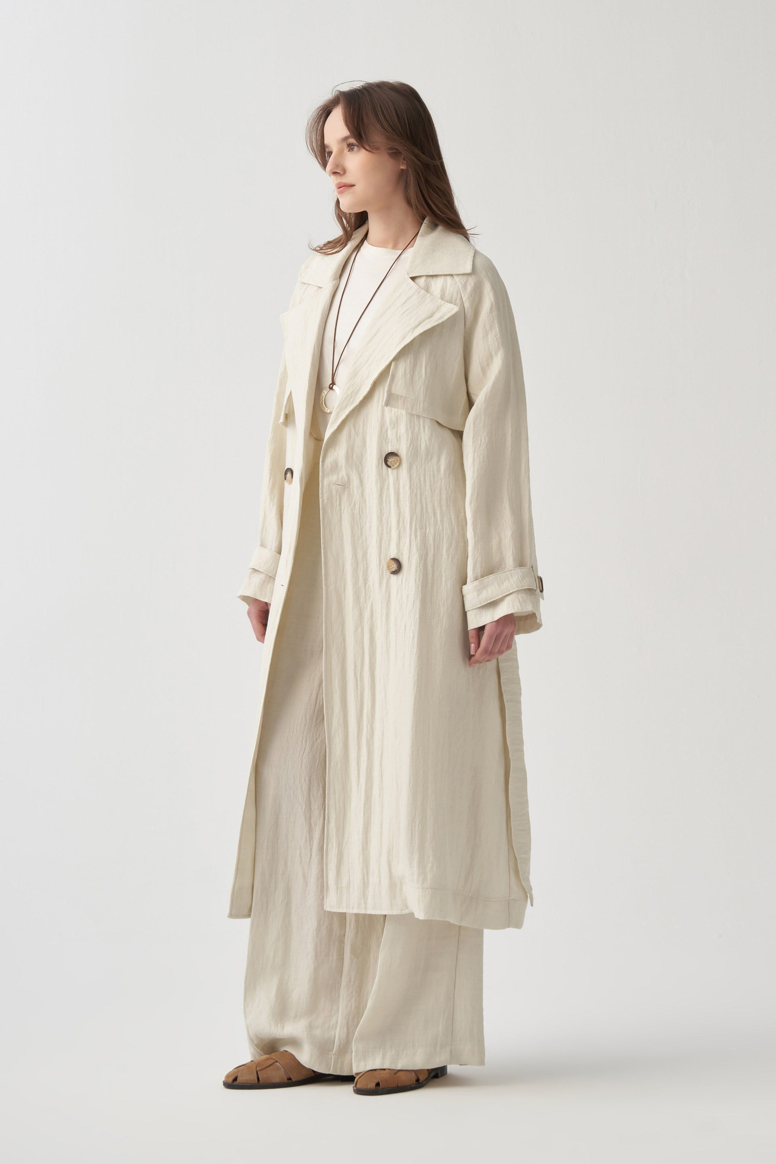 Stein-Trenchcoat Mit Windschutz-Detail