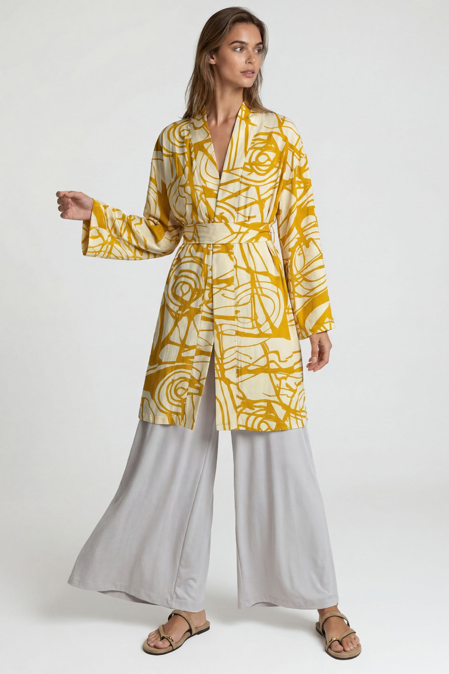 Taş-Safran-Kemer Detaylı Kimono