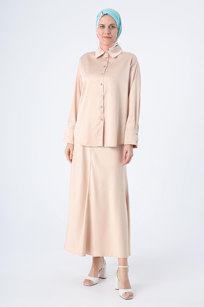 Stone-Long Sleeve Satin Shirt