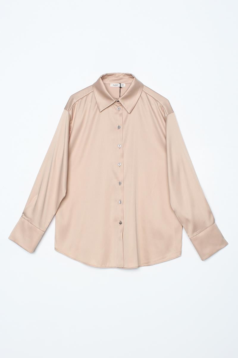 Stone-Long Sleeve Satin Shirt