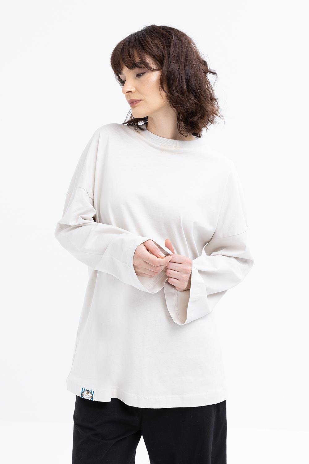 Stone-Sleeve Appliqué Striped Sweatshirt