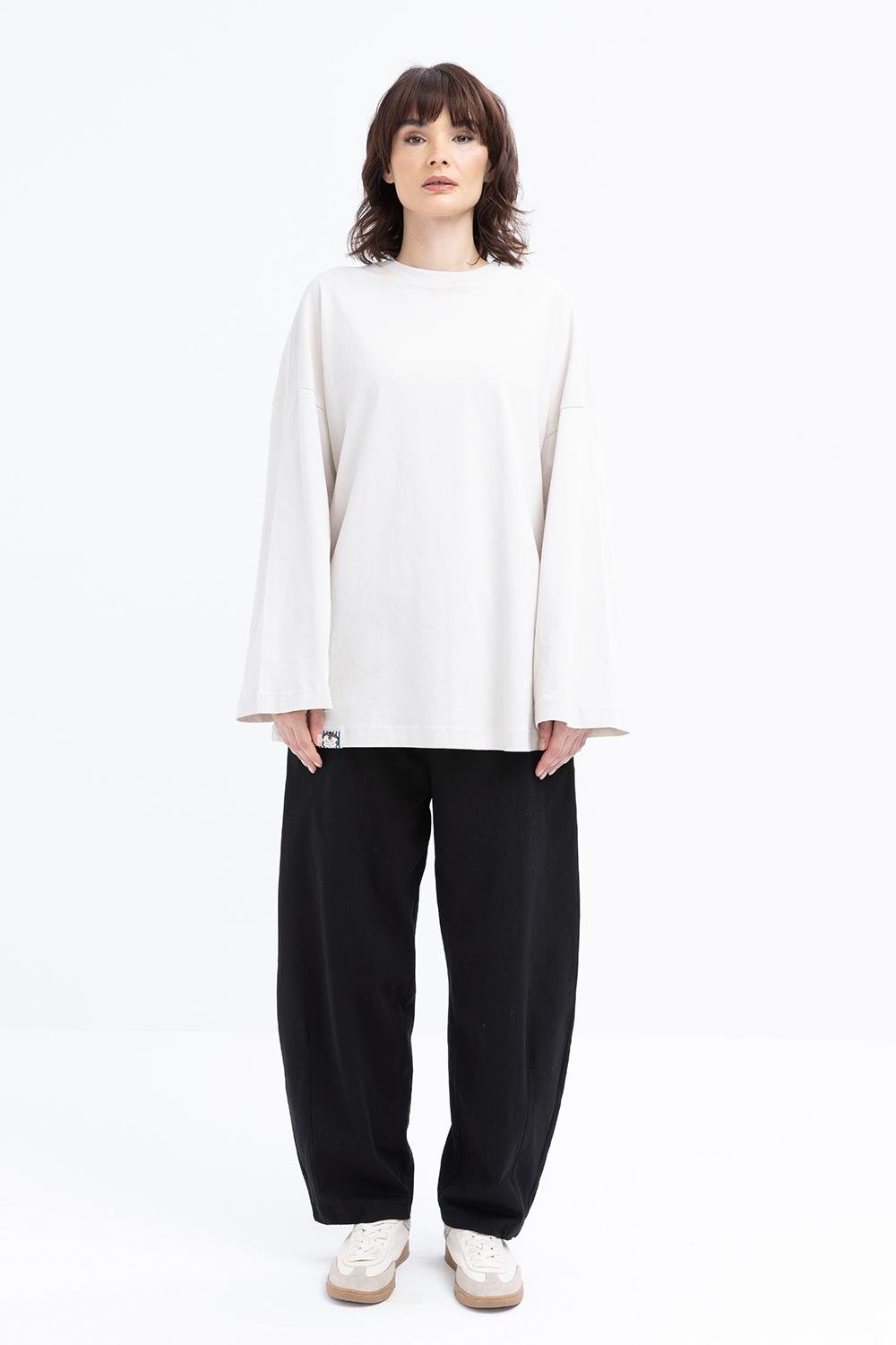 Stone-Sleeve Appliqué Striped Sweatshirt