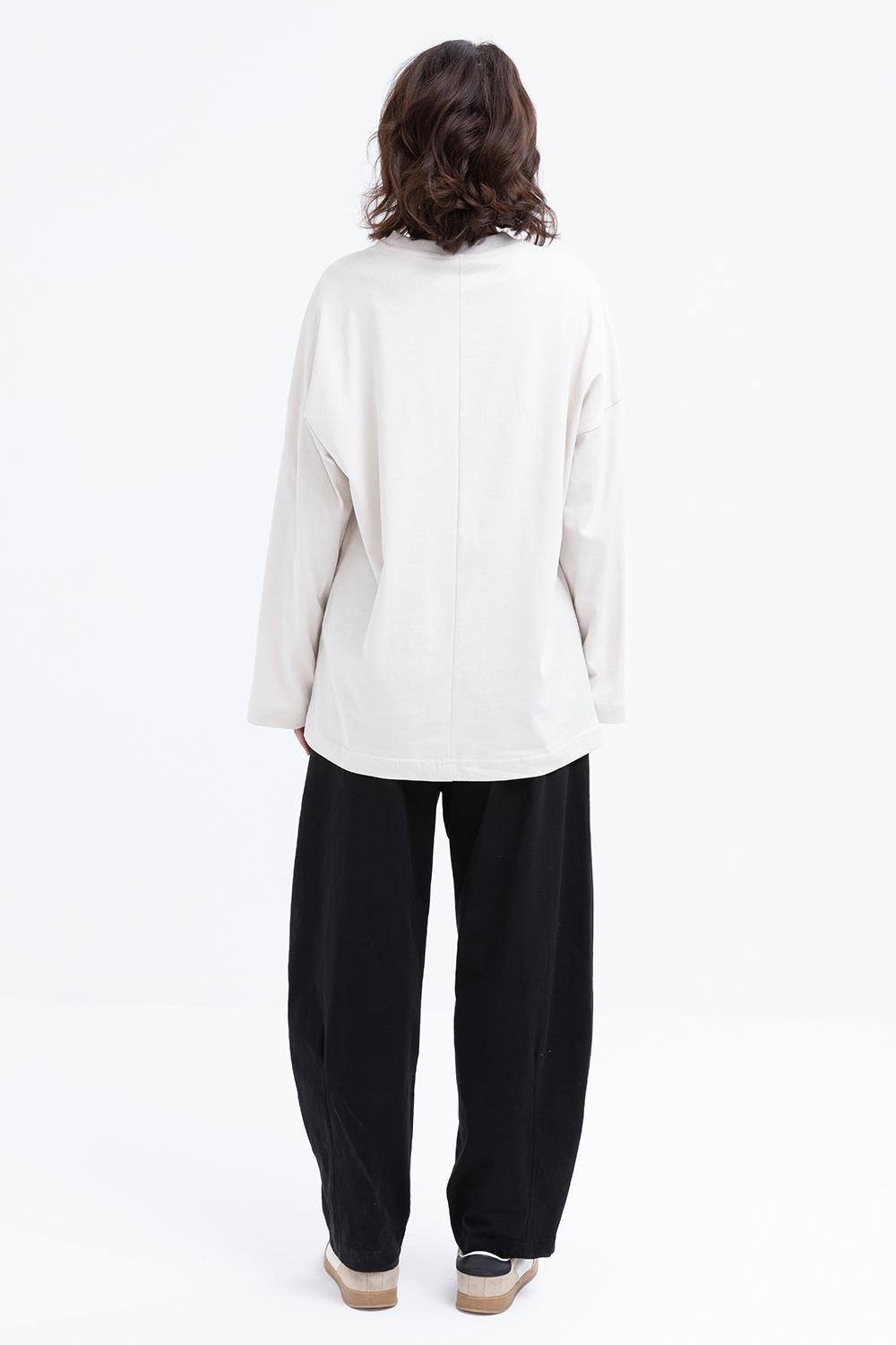 Stone-Sleeve Appliqué Striped Sweatshirt