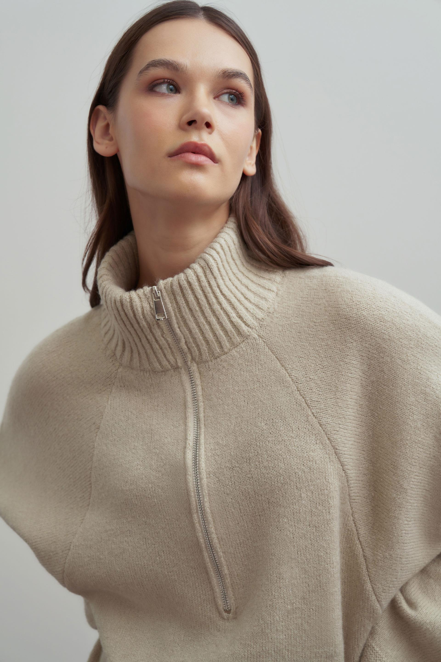 Taş-Yarım Fermuarlı Kazak