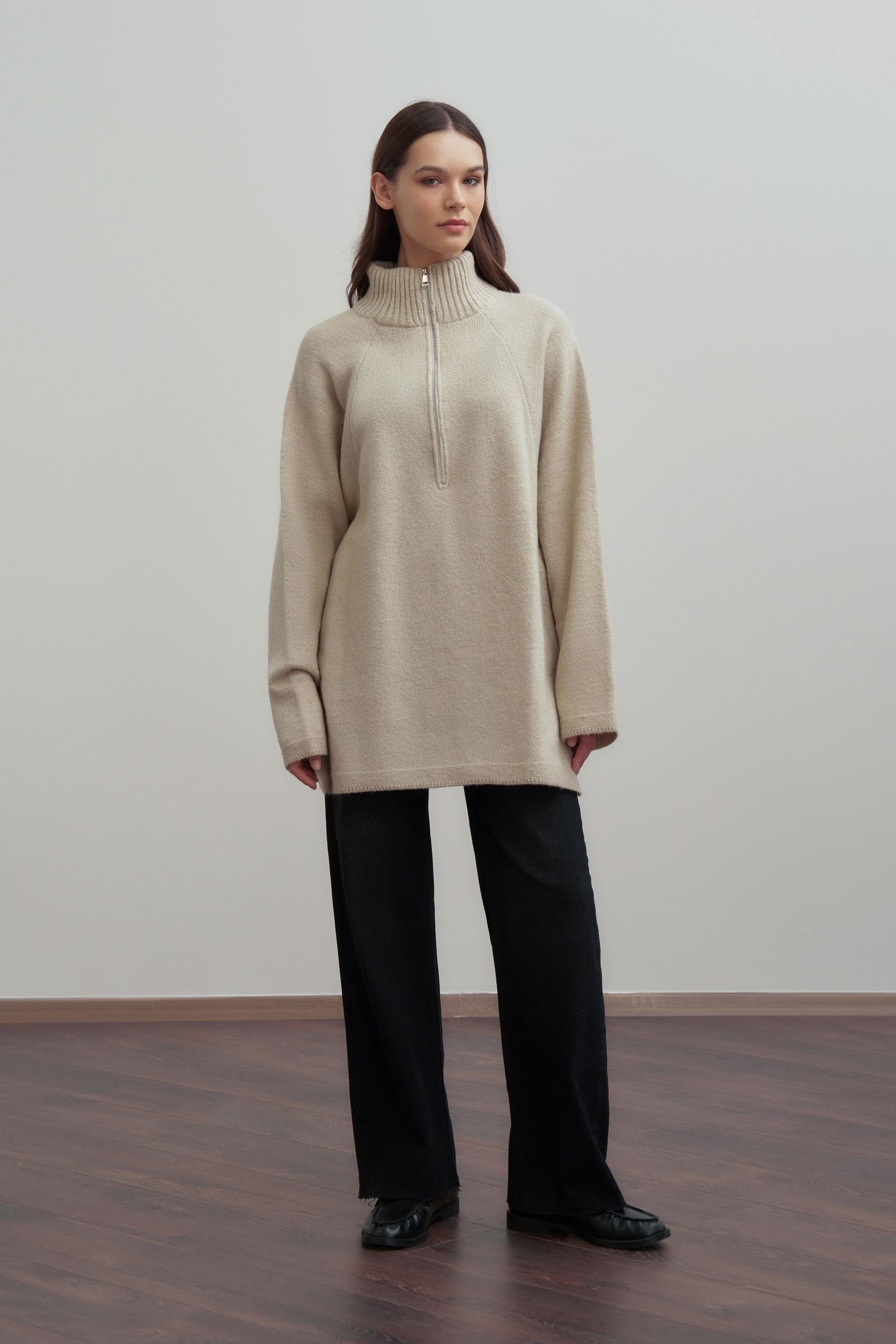 Taş-Yarım Fermuarlı Kazak