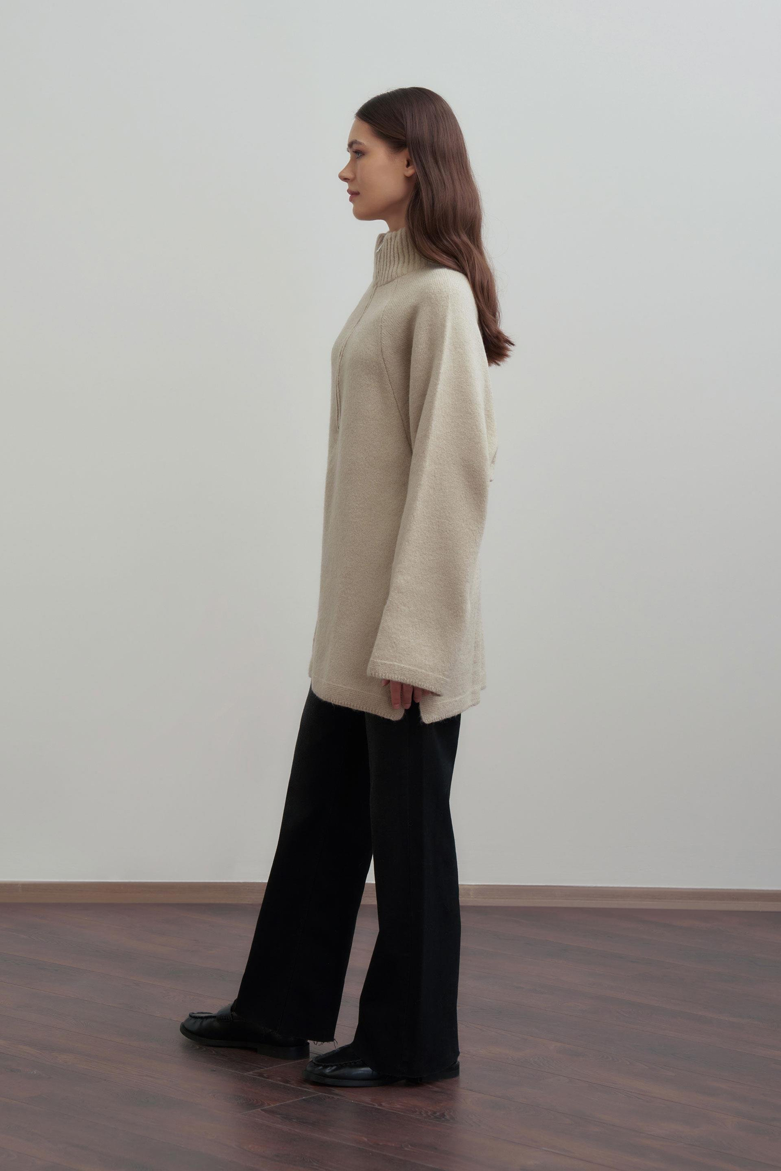 Taş-Yarım Fermuarlı Kazak