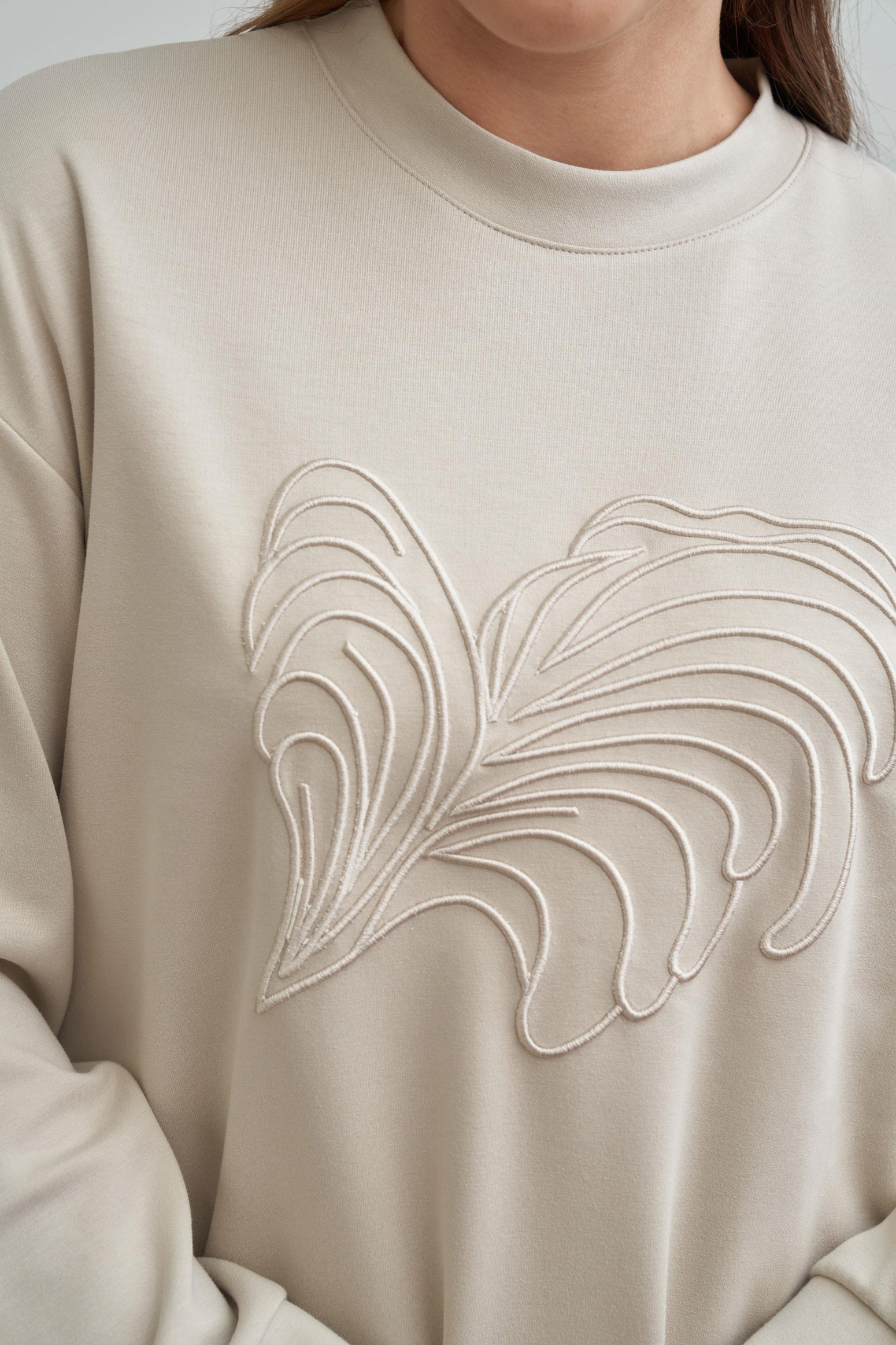 Taş-Yumuşak Dokulu Nakışlı Sweatshirt