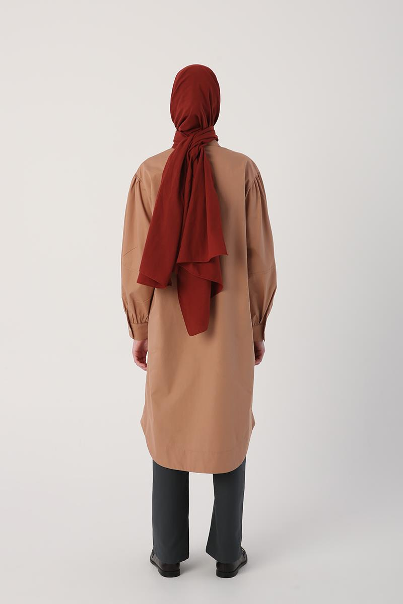 Toprak-Oversize Büyük Cepli Eteği Oval Kesim Uzun Tunik