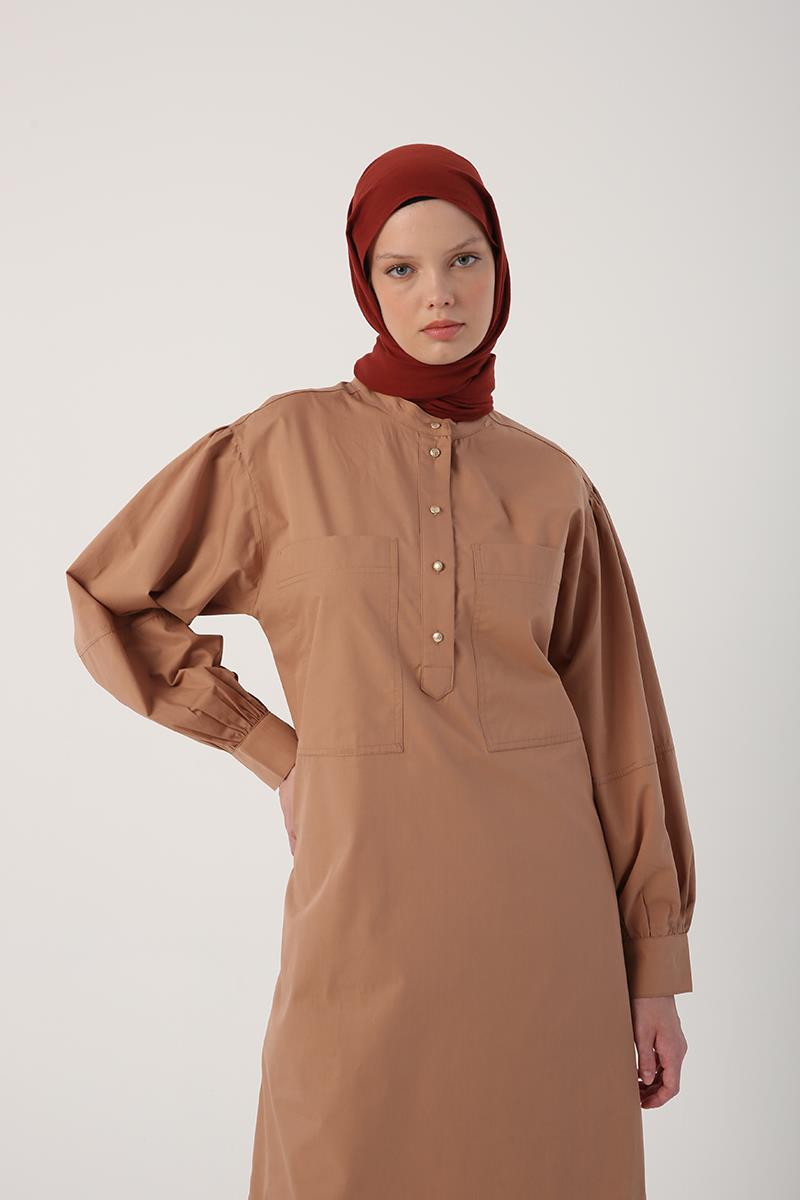 Toprak-Oversize Büyük Cepli Eteği Oval Kesim Uzun Tunik