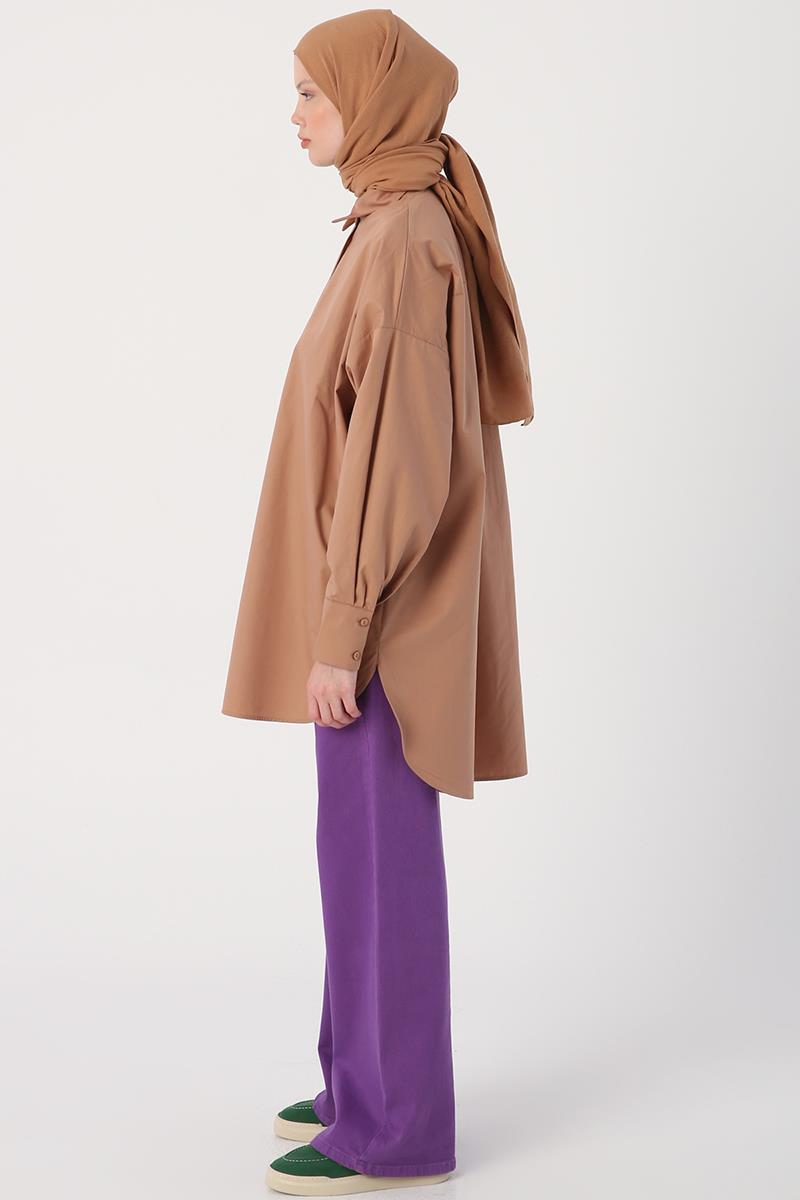 Toprak-Oversize Cepli Gömlek Tunik
