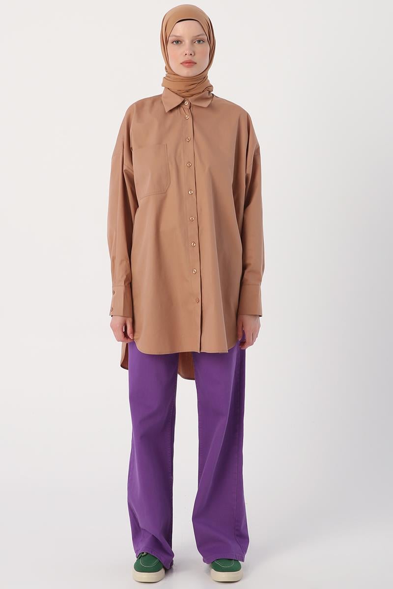 Toprak-Oversize Cepli Gömlek Tunik