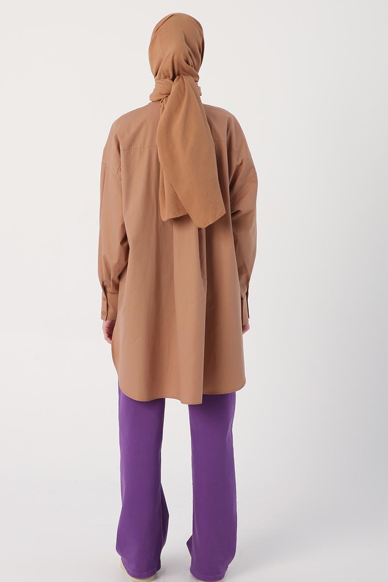 Toprak-Oversize Cepli Gömlek Tunik