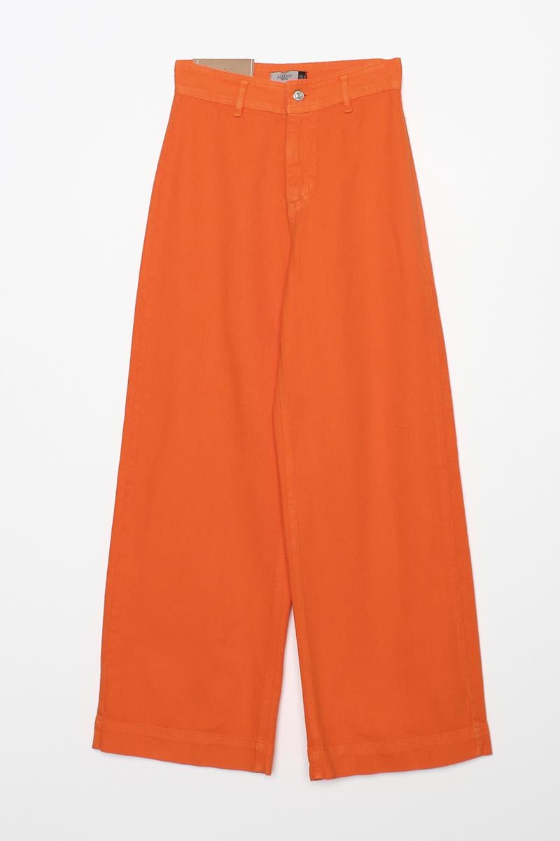 Orange-100% Cotton High Waist Wide Leg Trousers