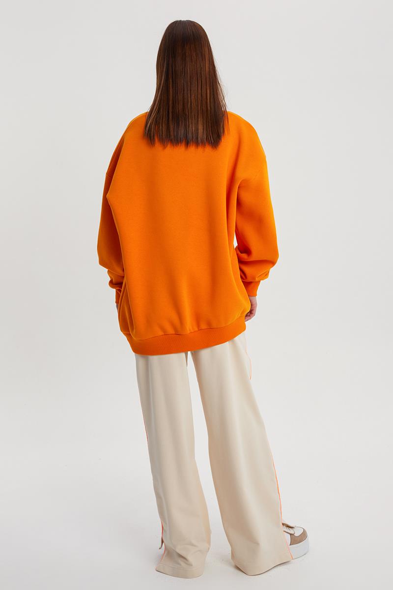 Turuncu-Baloncuk Baskılı Oversize Sweatshirt