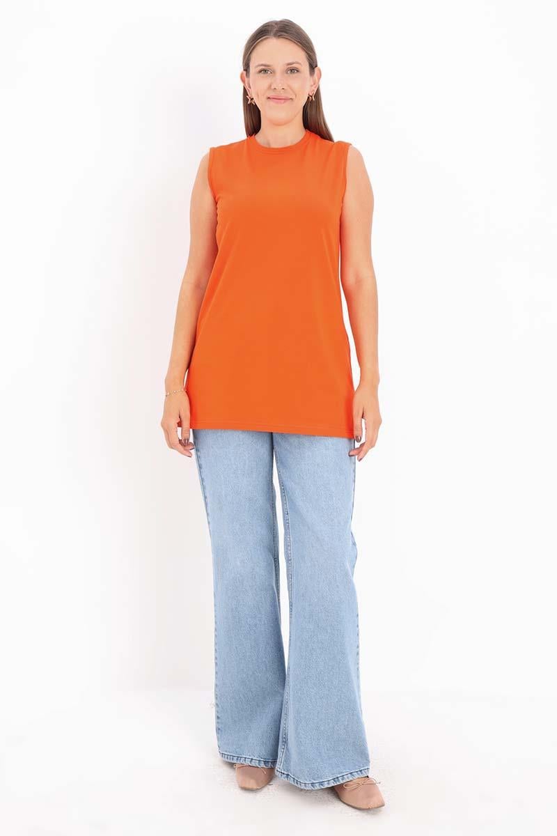 Orange-Sleeveless T-Shirt Tunic