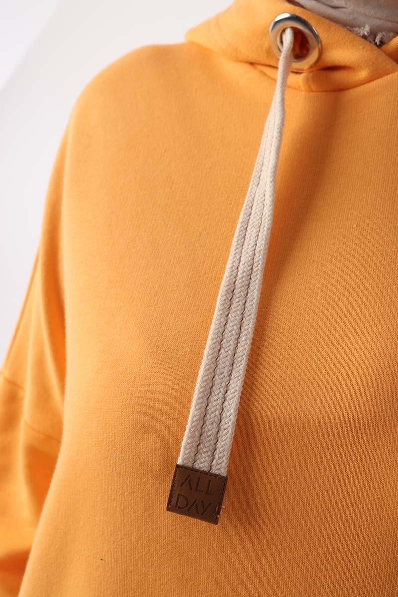 Turuncu-Kuşgözlü Kapüşonlu Cepli Sweat Tunik