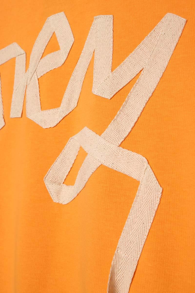 Turuncu-Oversize Şardonlu Şerit Detaylı Sweatshirt