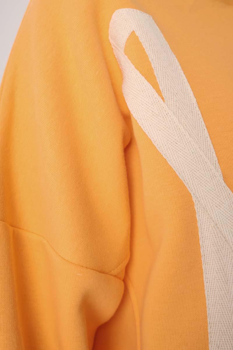 Turuncu-Oversize Şardonlu Şerit Detaylı Sweatshirt