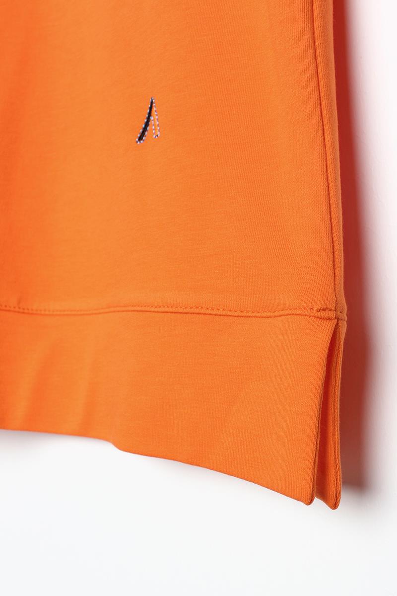 Turuncu-Pamuklu Reglan Kol Manşetli Yanları Yırtmaçlı Sweat Tunik