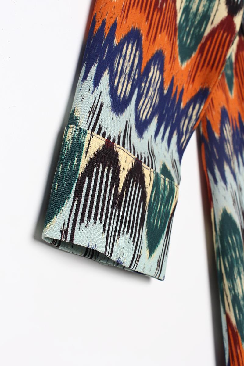 Orange-Sax-Dress Patterned Viscose Shirt Dress