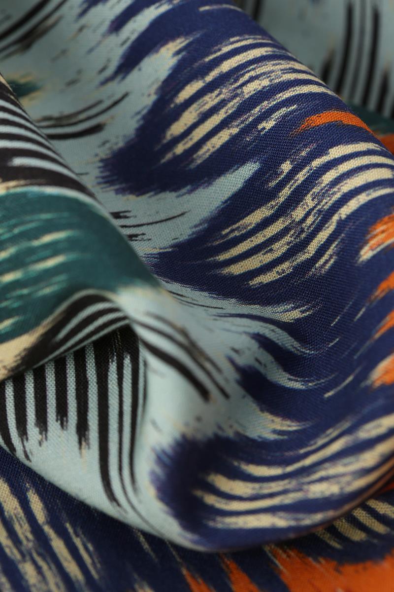 Orange-Sax-Dress Patterned Viscose Shirt Dress