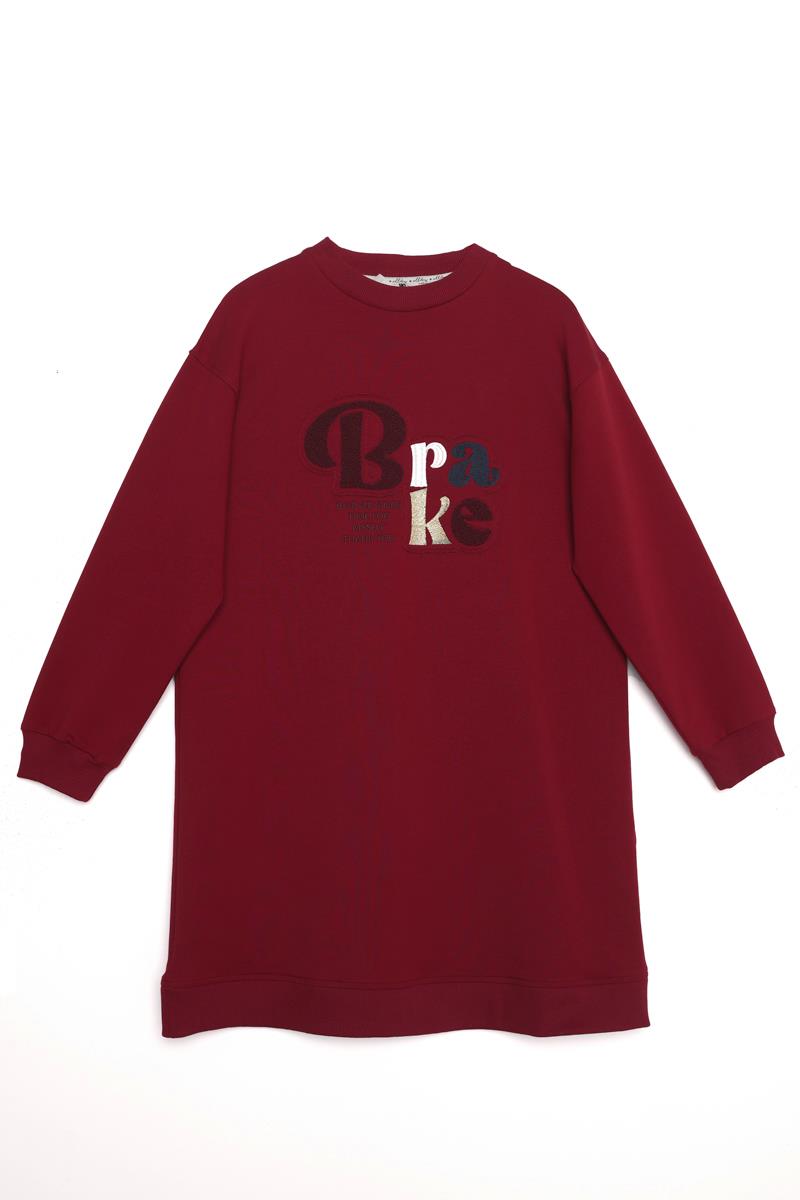 Vişne-APLİKE NAKIŞLI SWEAT TUNİK