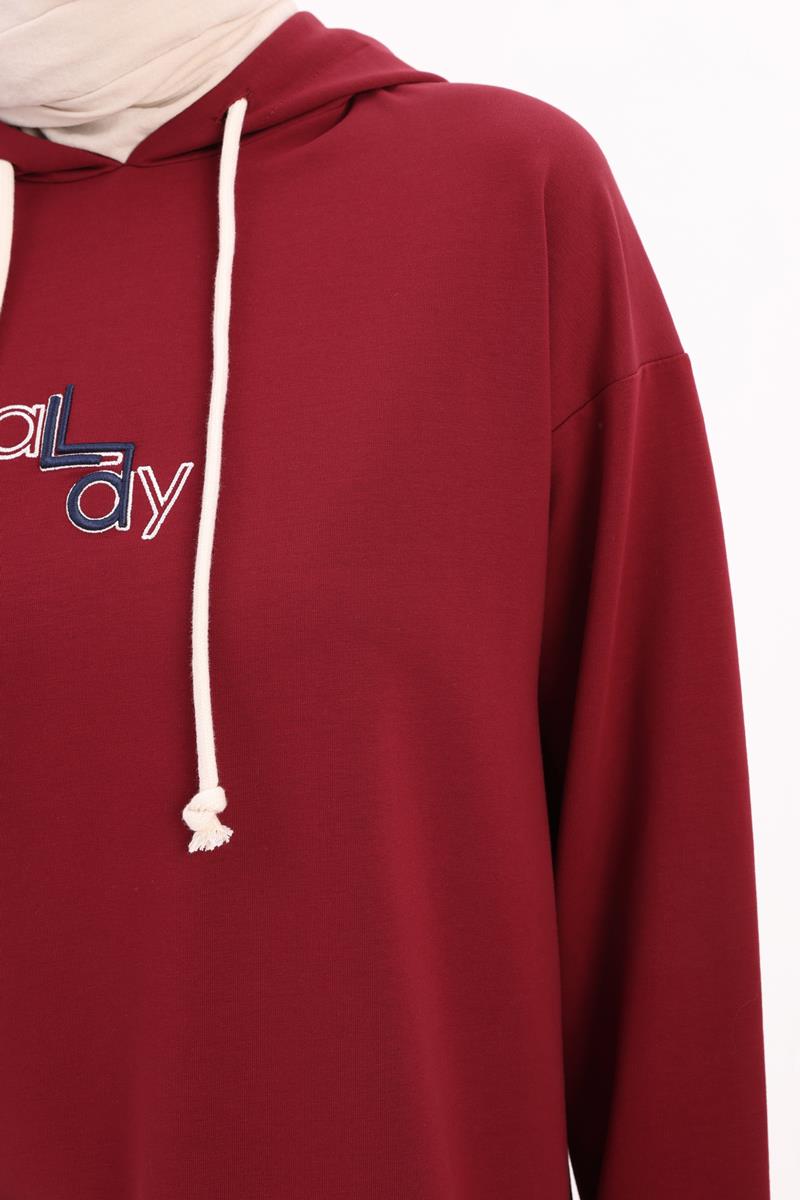 Vişne-NAKIŞLI MANŞETİ RİBANALI SWEAT TUNİK