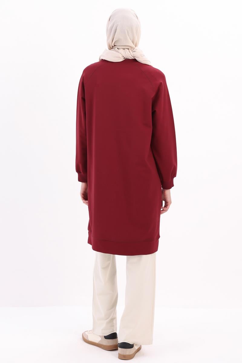 Vişne-Pretty Nakışlı Reglan Kol Sweat Tunik