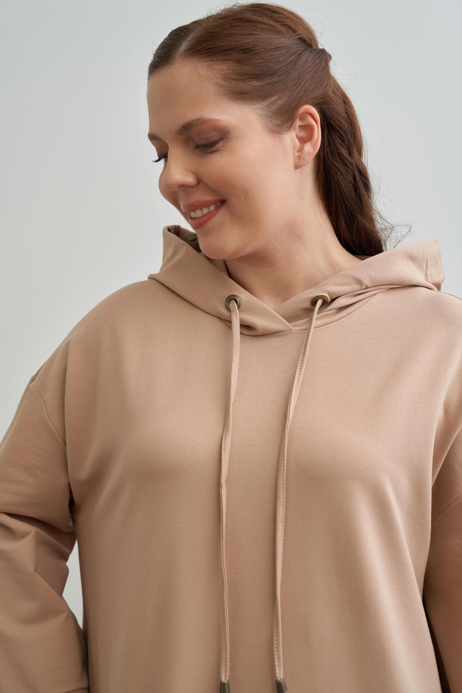 Vizon - Plus Size Hooded Stretch Basic Dress