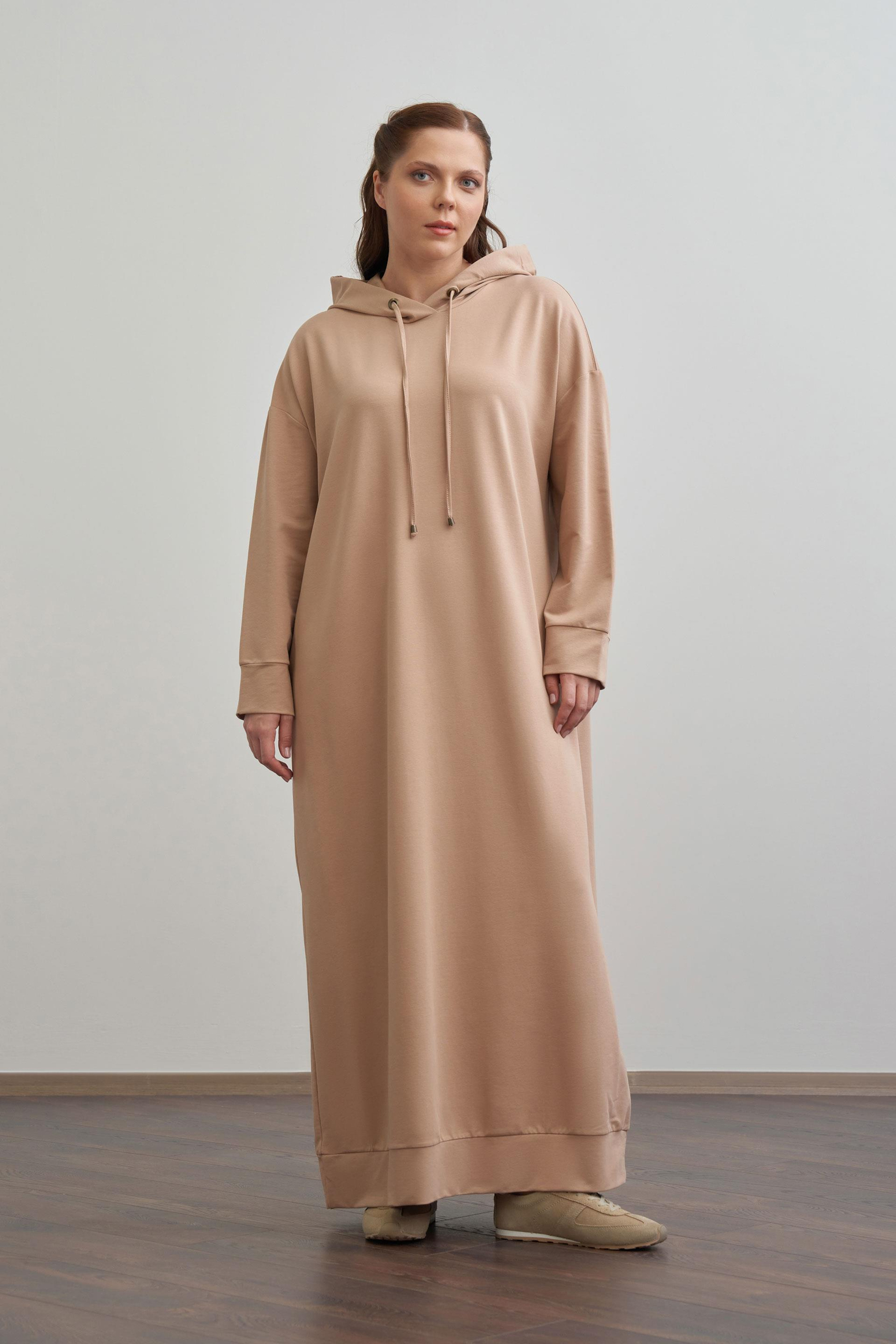 Vizon - Plus Size Hooded Stretch Basic Dress