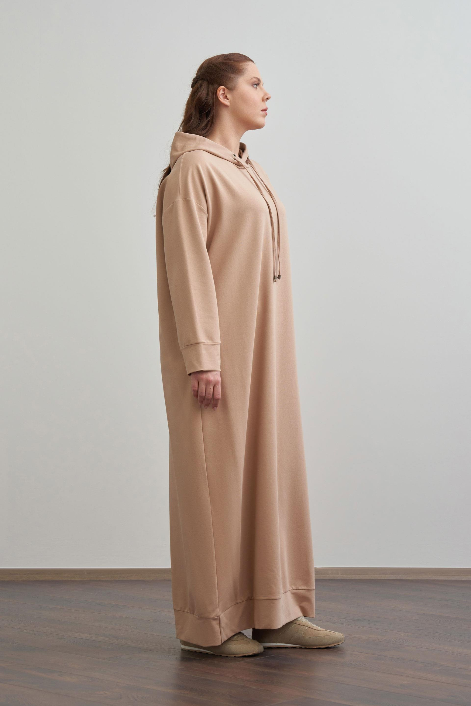 Vizon - Plus Size Hooded Stretch Basic Dress