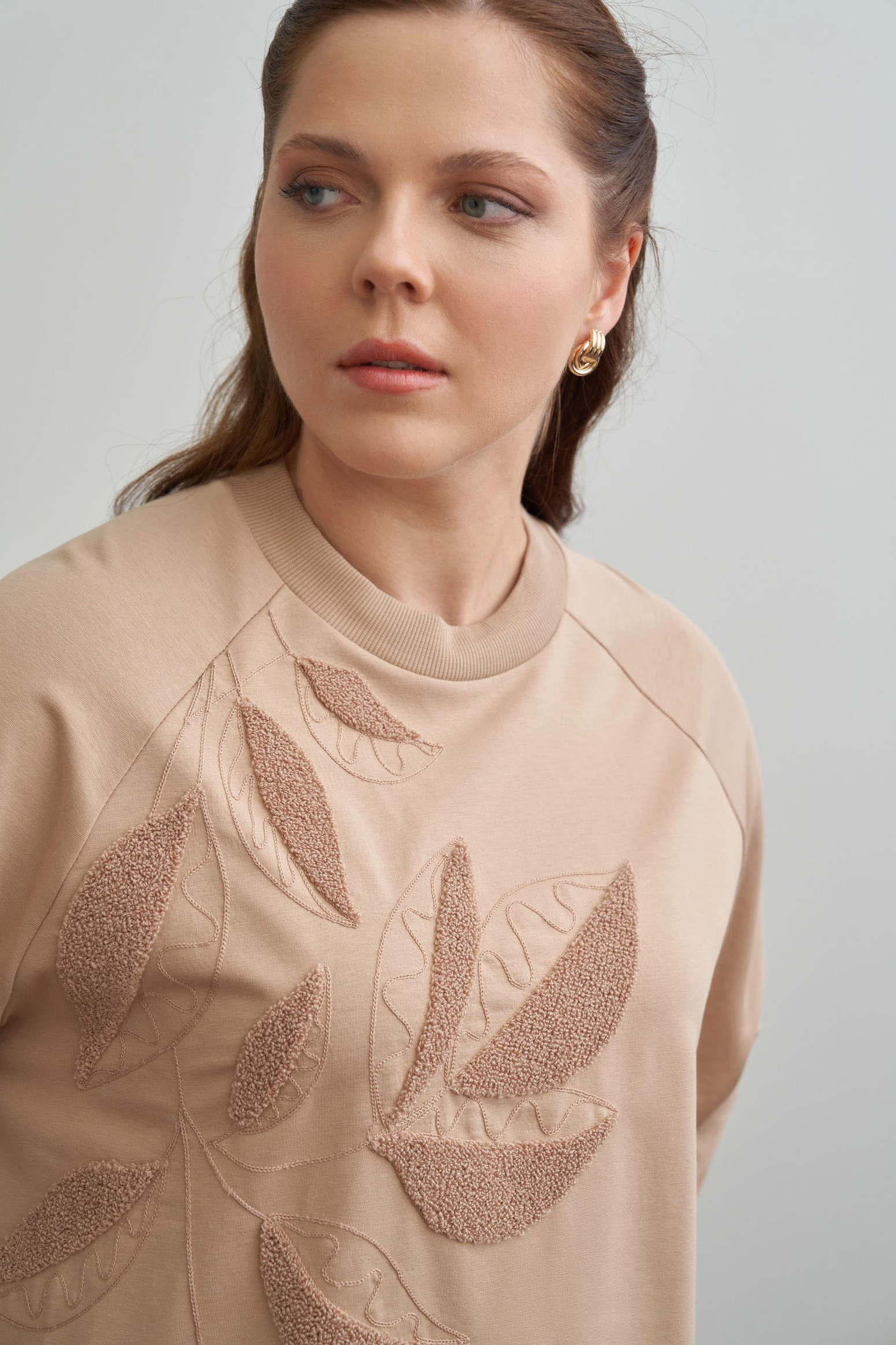 Vizon-Büyük Beden Pamuklu Yaprak Desenli Tunik