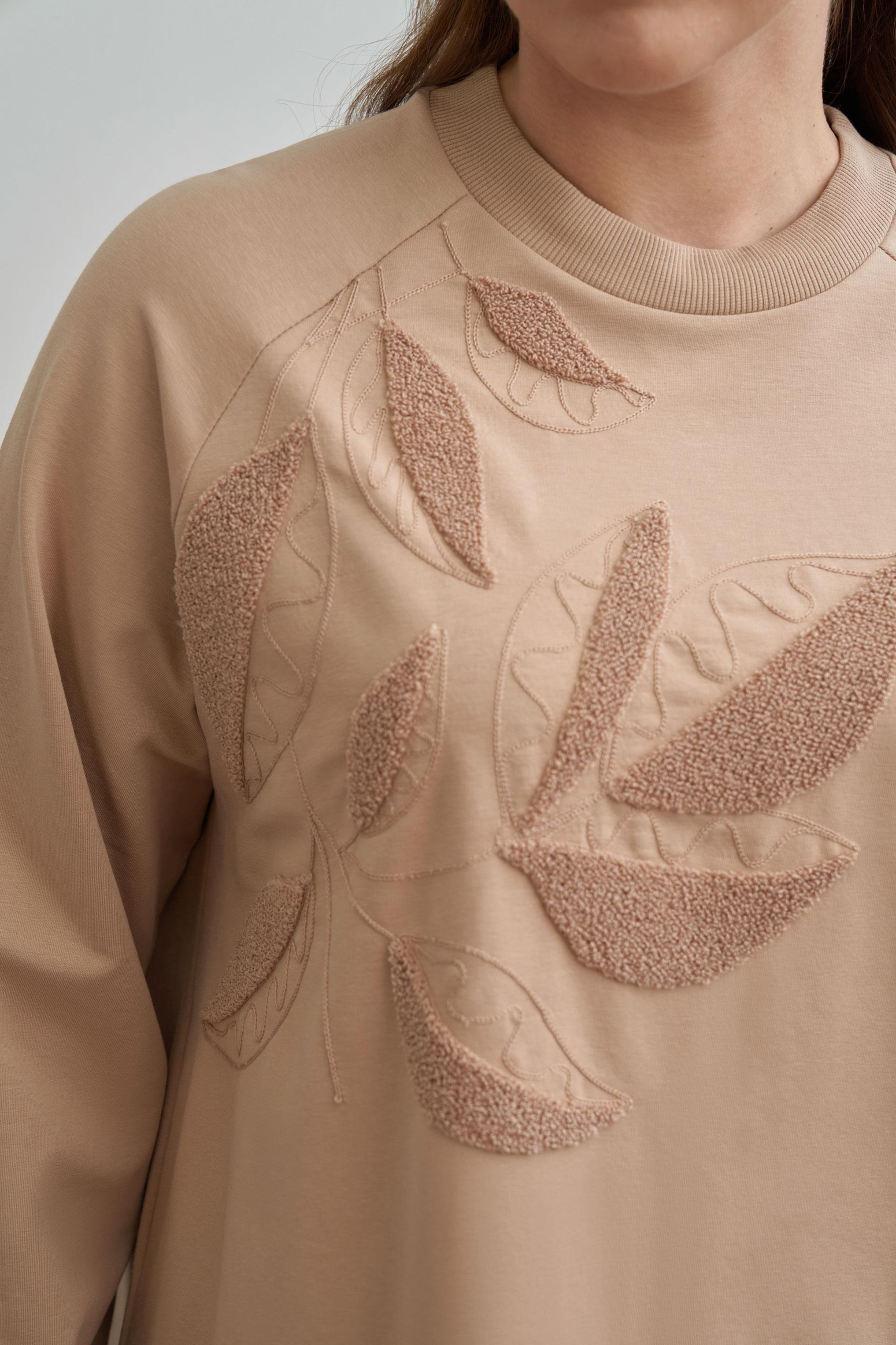 Vizon-Büyük Beden Pamuklu Yaprak Desenli Tunik