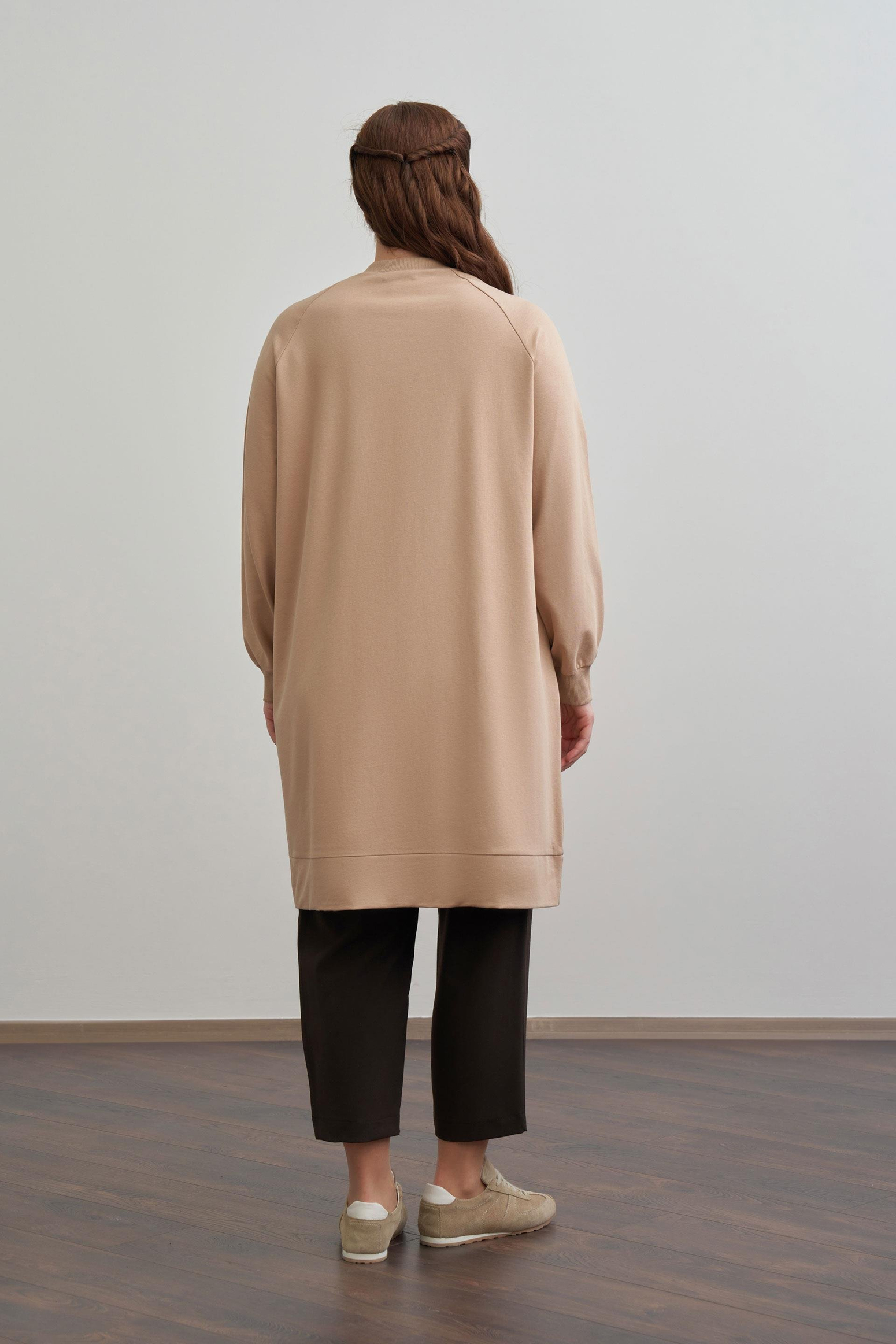 Vizon-Büyük Beden Pamuklu Yaprak Desenli Tunik