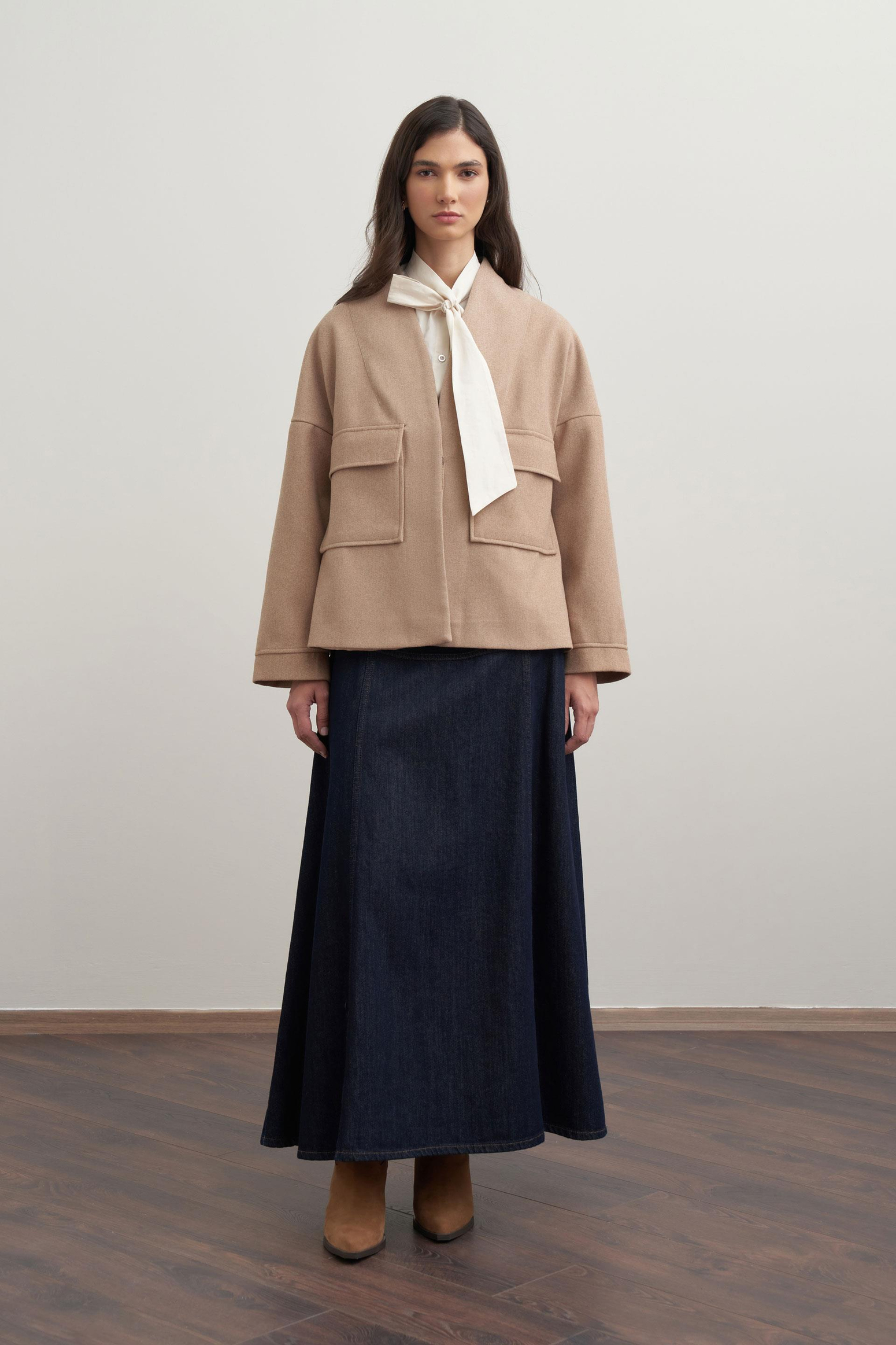 Vizon-Cepli Kısa Kaşe Ceket