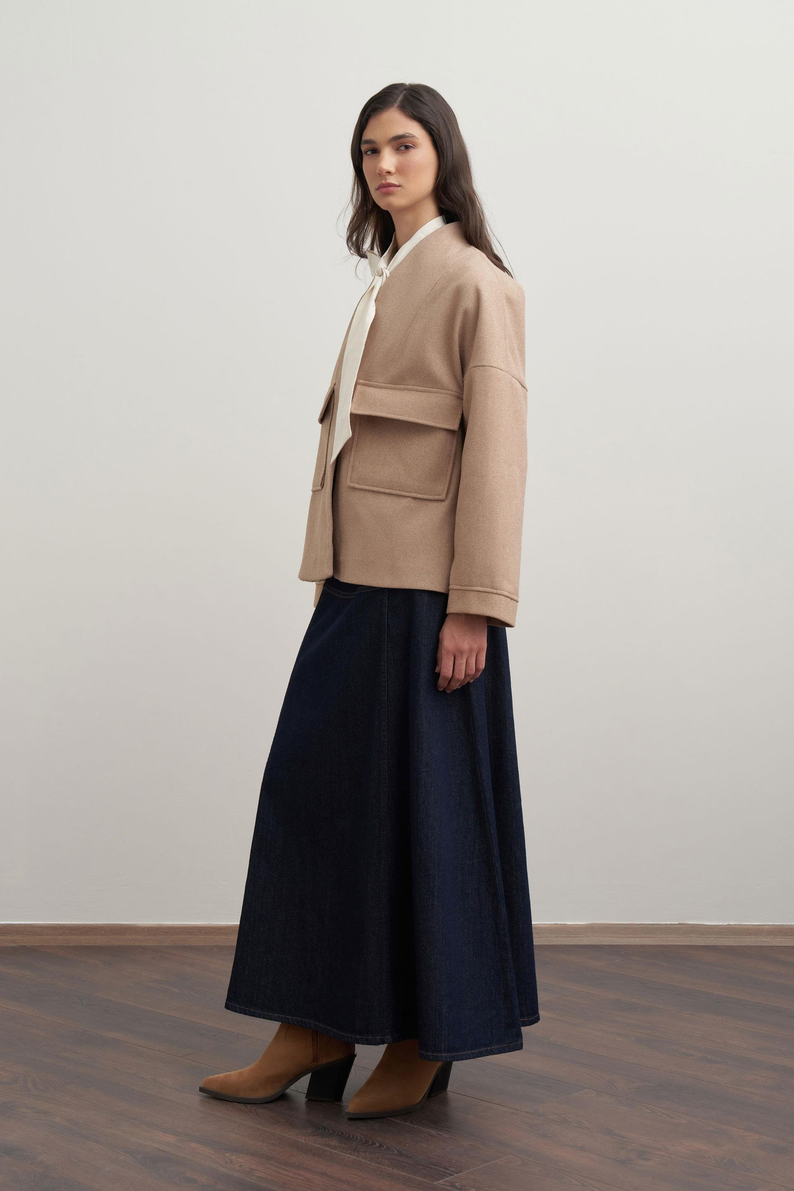 Vizon-Cepli Kısa Kaşe Ceket