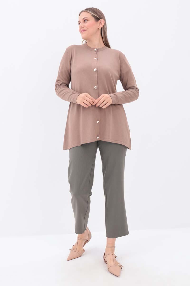 Vizon-Sakallı İplik Düğmeli Hırka