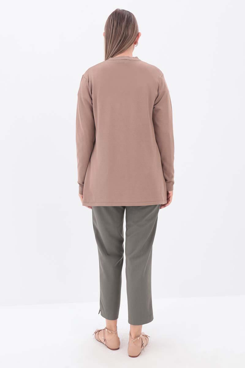 Vizon-Sakallı İplik Düğmeli Hırka