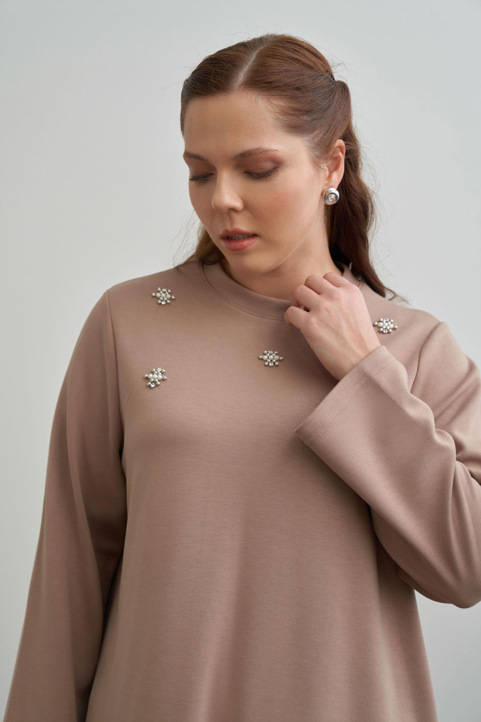 Vizon-İnci İşlemeli Tunik