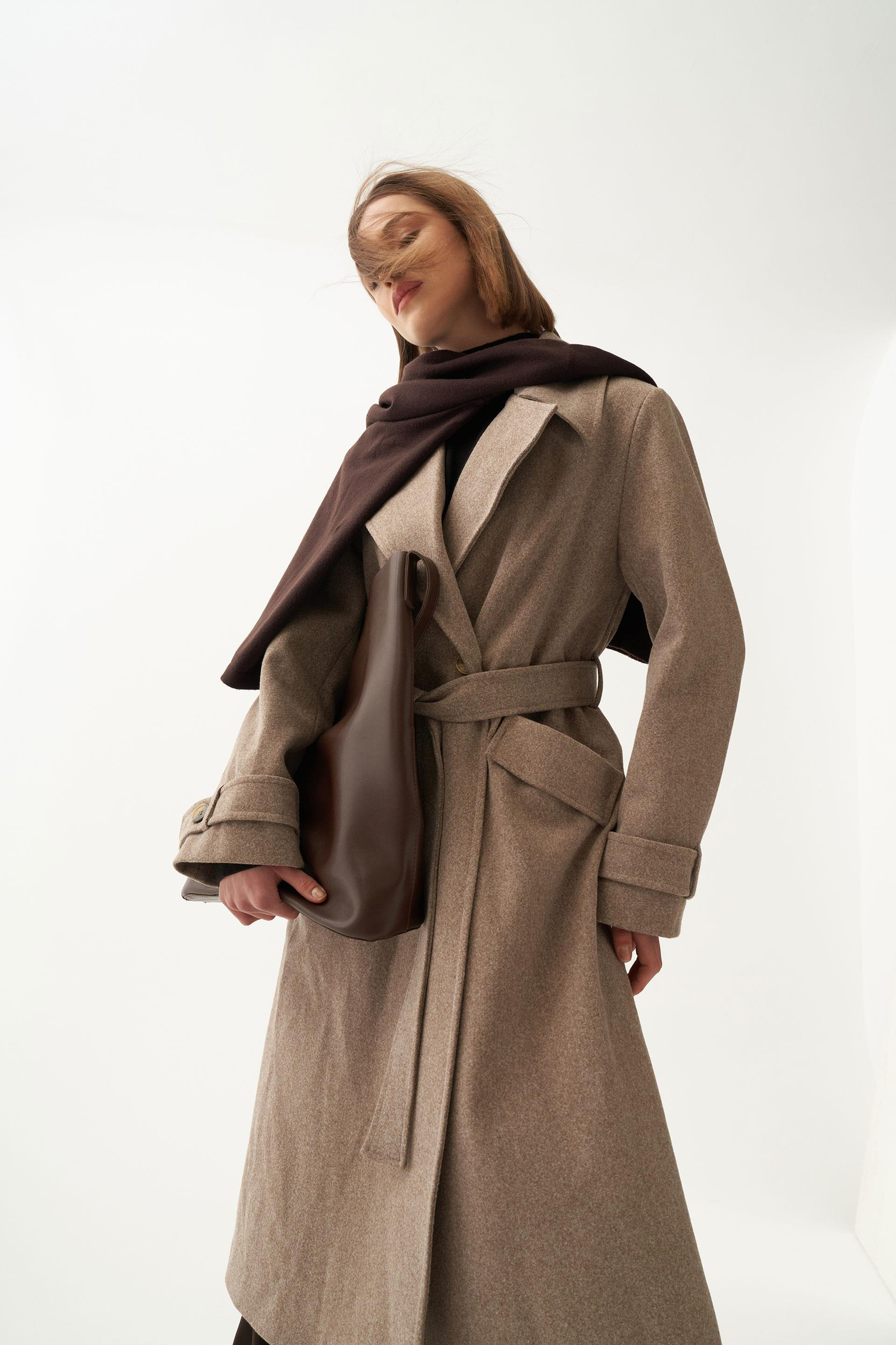 Vizon-Kruvaze Düğmeli Uzun Kaban