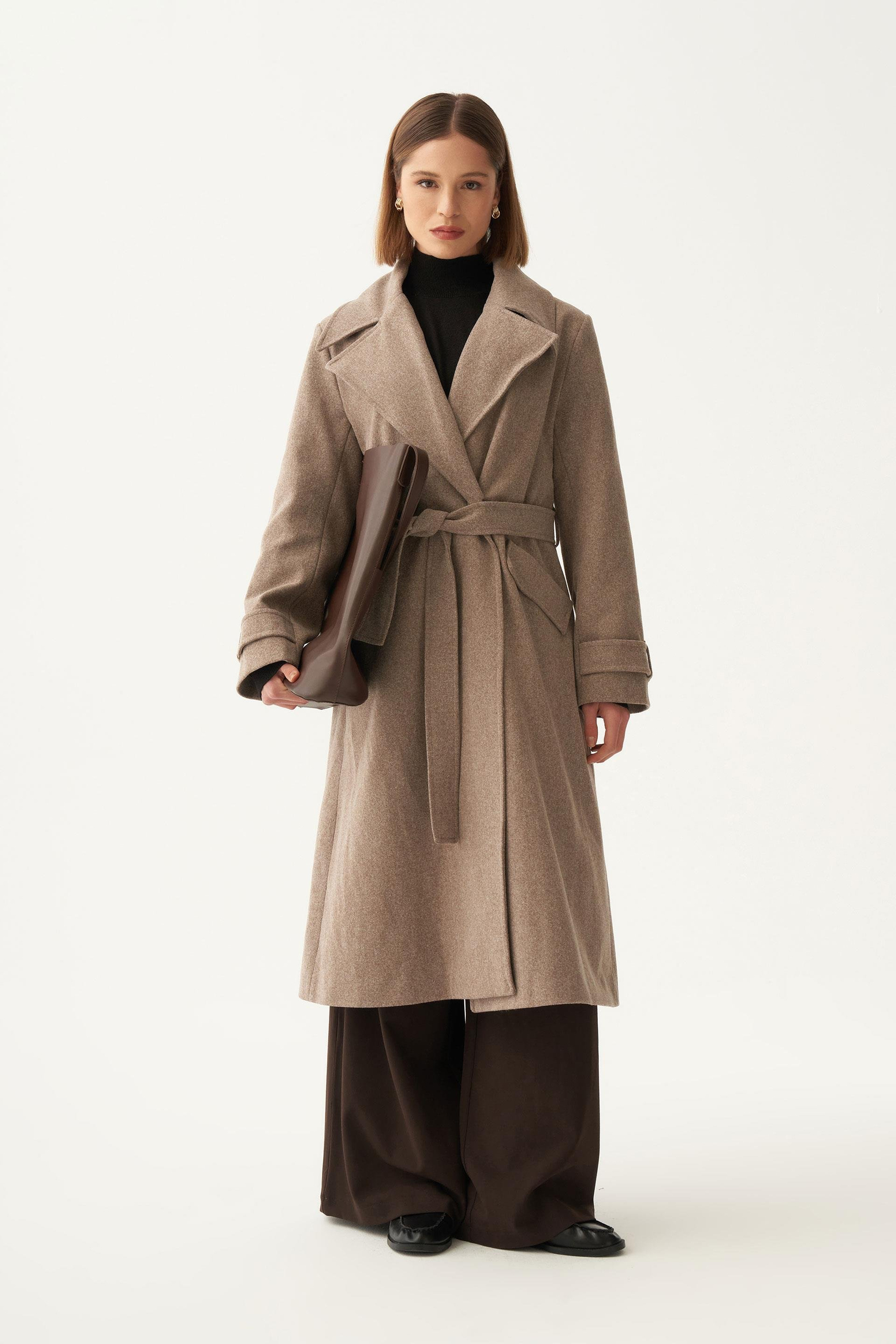 Vizon-Kruvaze Düğmeli Uzun Kaban