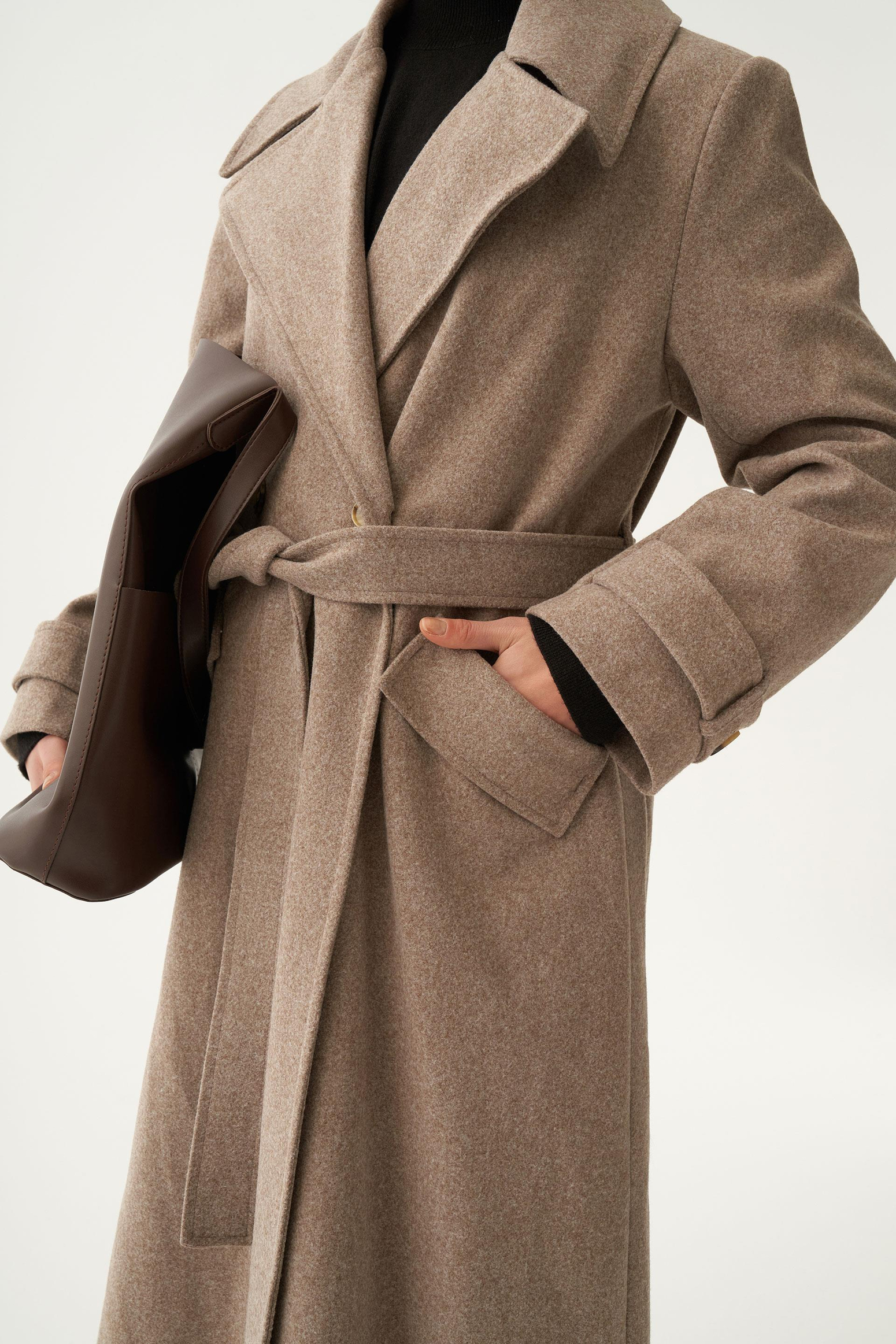 Vizon-Kruvaze Düğmeli Uzun Kaban