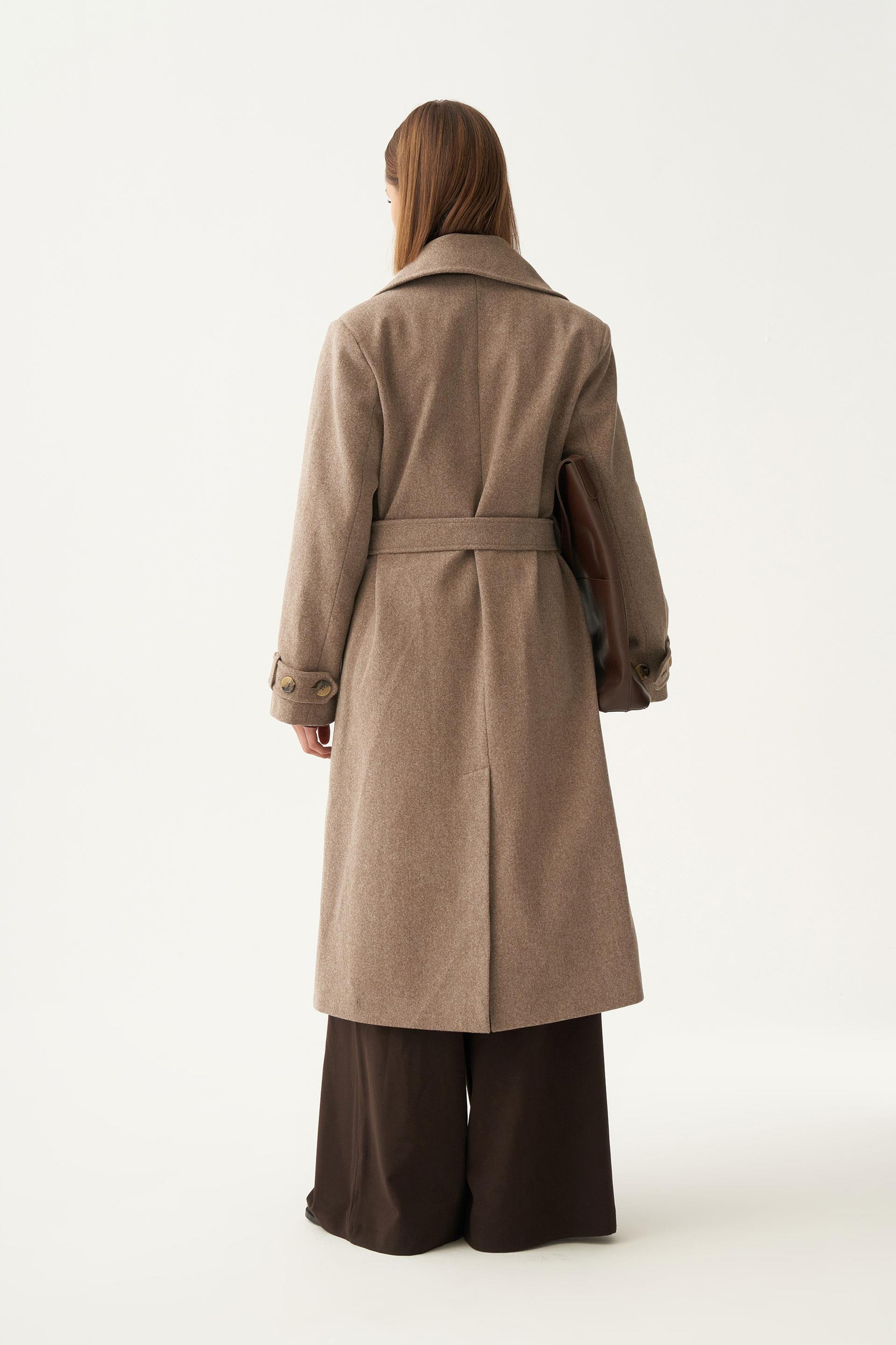 Vizon-Kruvaze Düğmeli Uzun Kaban