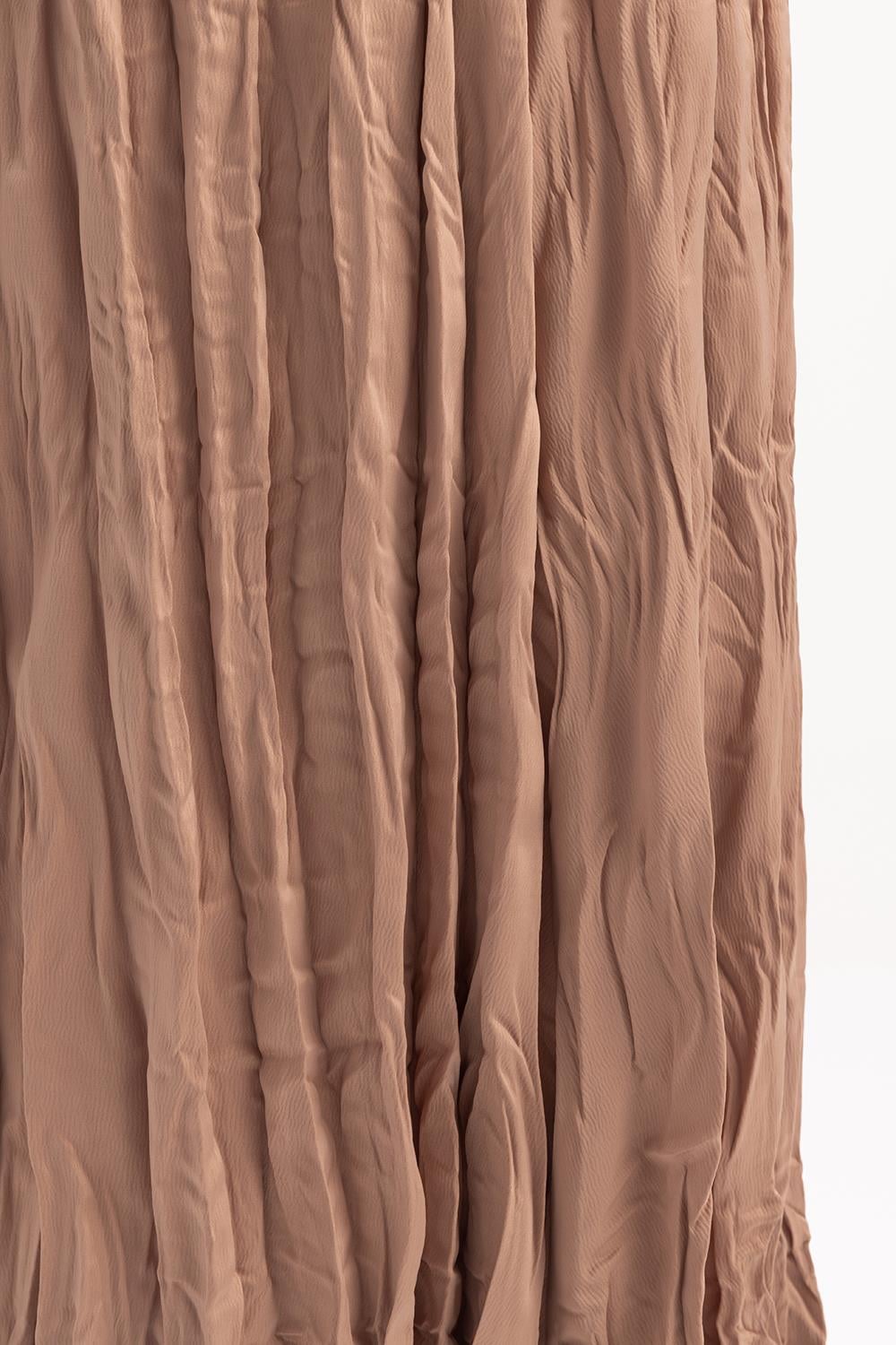 Beige-Elastic Waist Basic Skirt