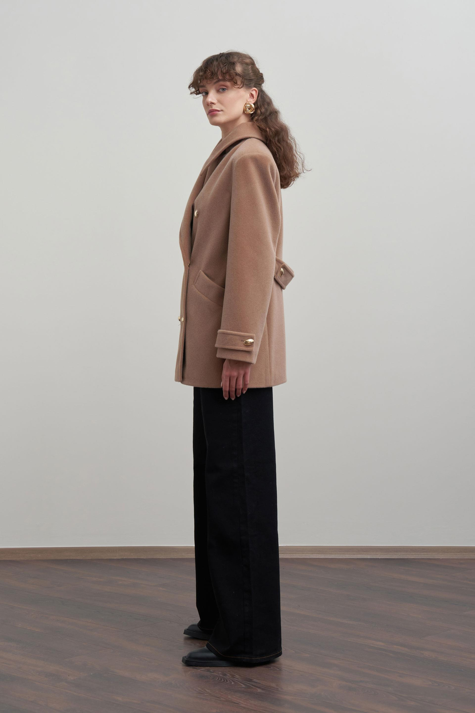 Vizon Melanj-Gold Dügmeli Kaşe Kaban