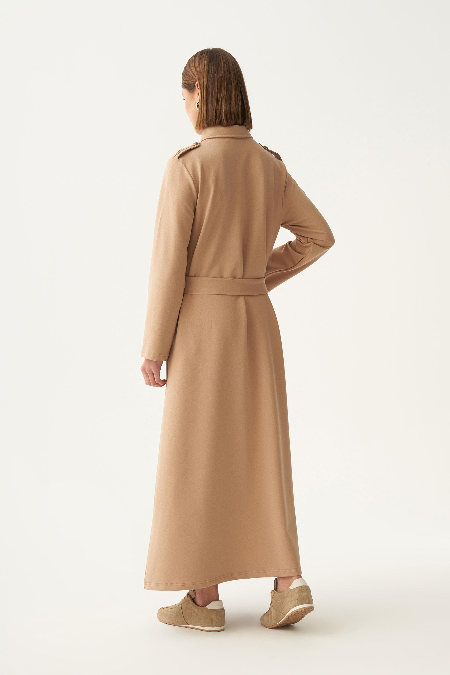 Vizon-Pamuklu Gömlek Yaka Apoletli Elbise