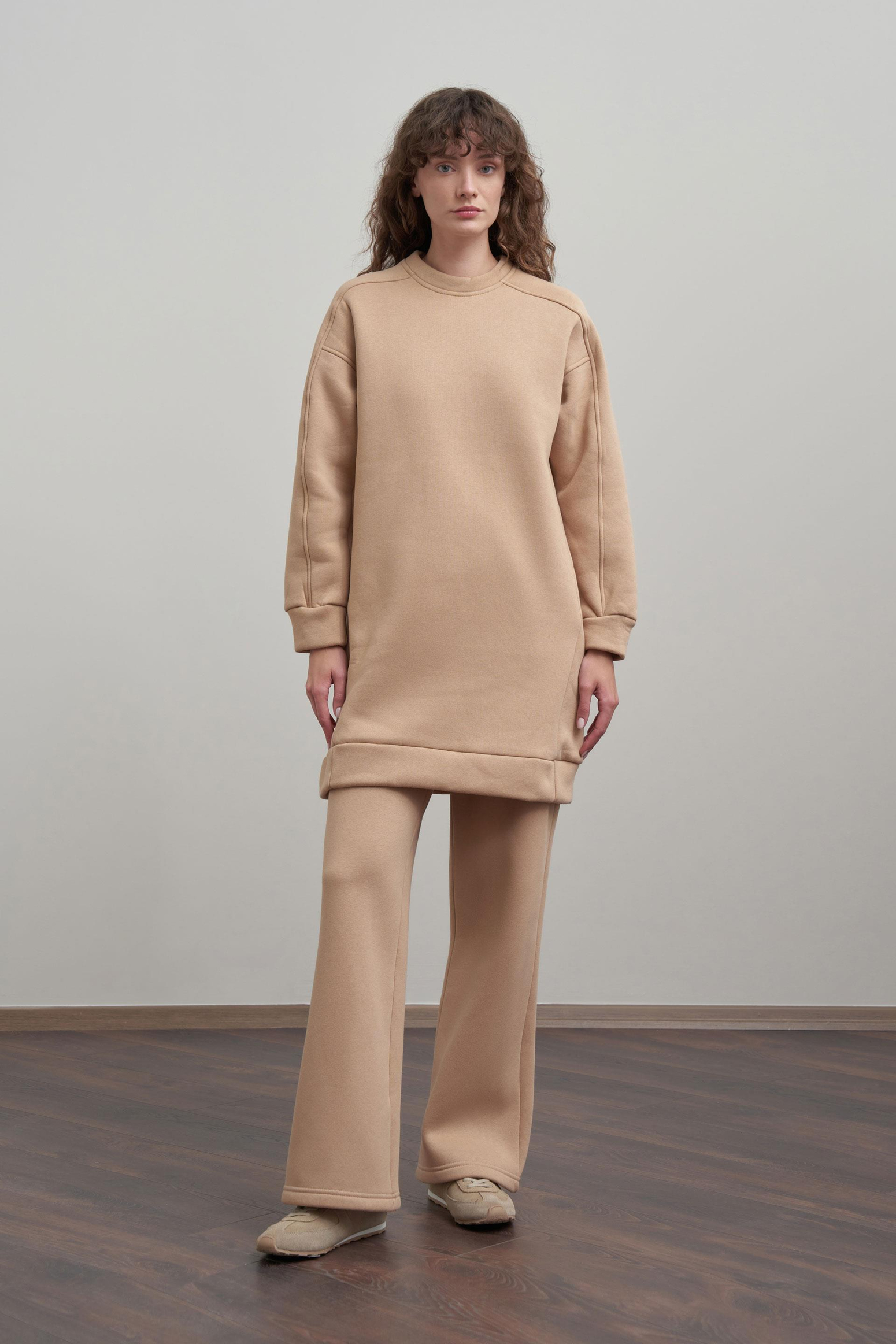 Vizon-Pamuklu Uzun Kollu Sweatshirt